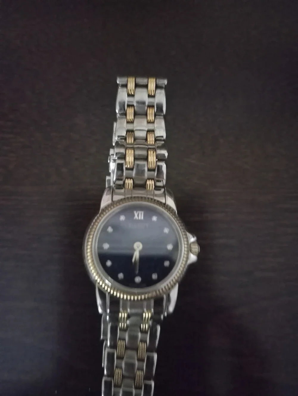 Tissot Two-Tone Silver and Gold Ladies Watch with Black Dial